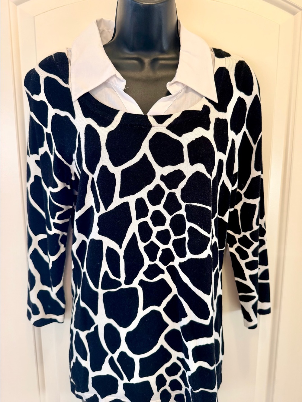 INC International Concepts Black & White Giraffe-Print Pullover